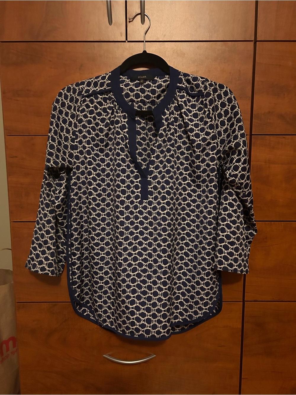 Geo-Print Navy and White Tunic Blouse by ELLA MOSS